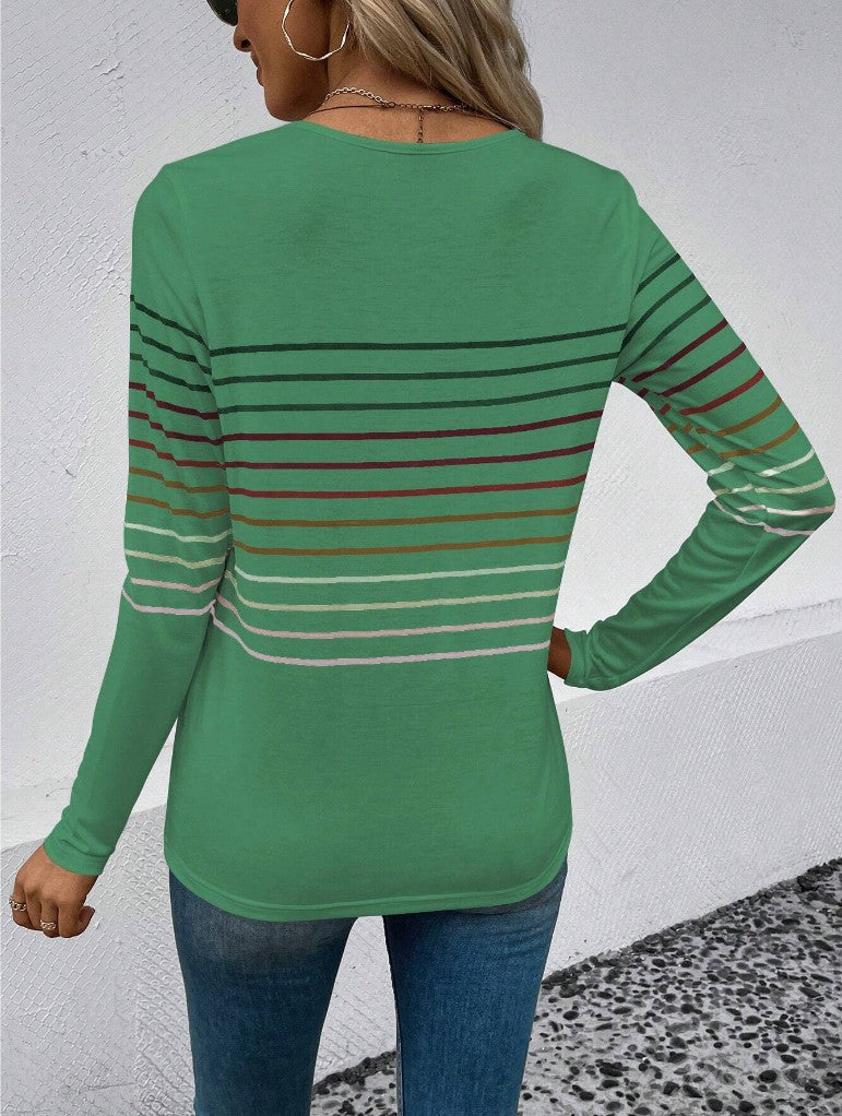 Women's Striped Round Neck Long Sleeve Casual Top
