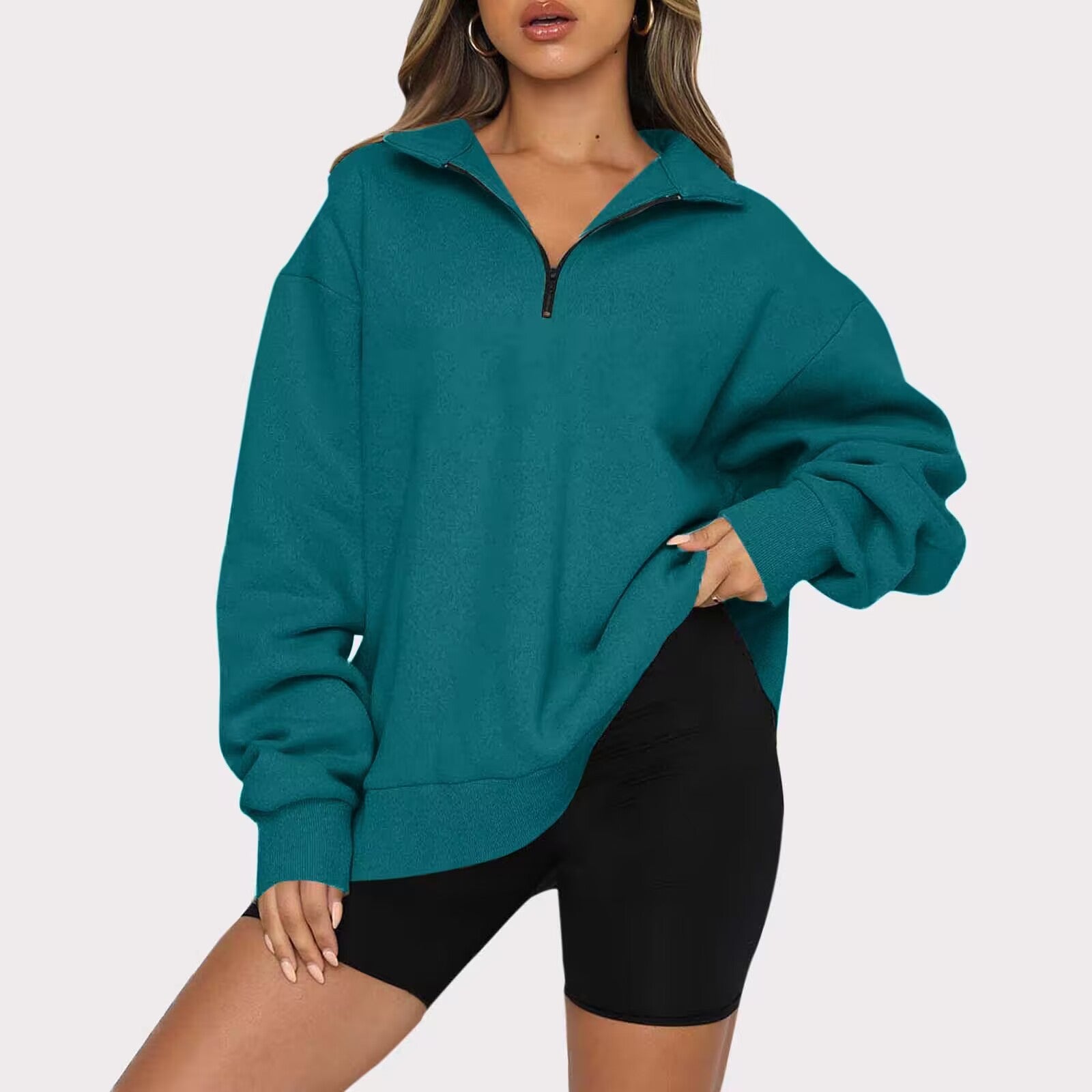 Women's Casual Zip Turndown Collar Sweatshirt