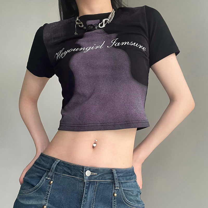 Abstract Face Print Color Contrast Slim Fit Women's T-Shirt