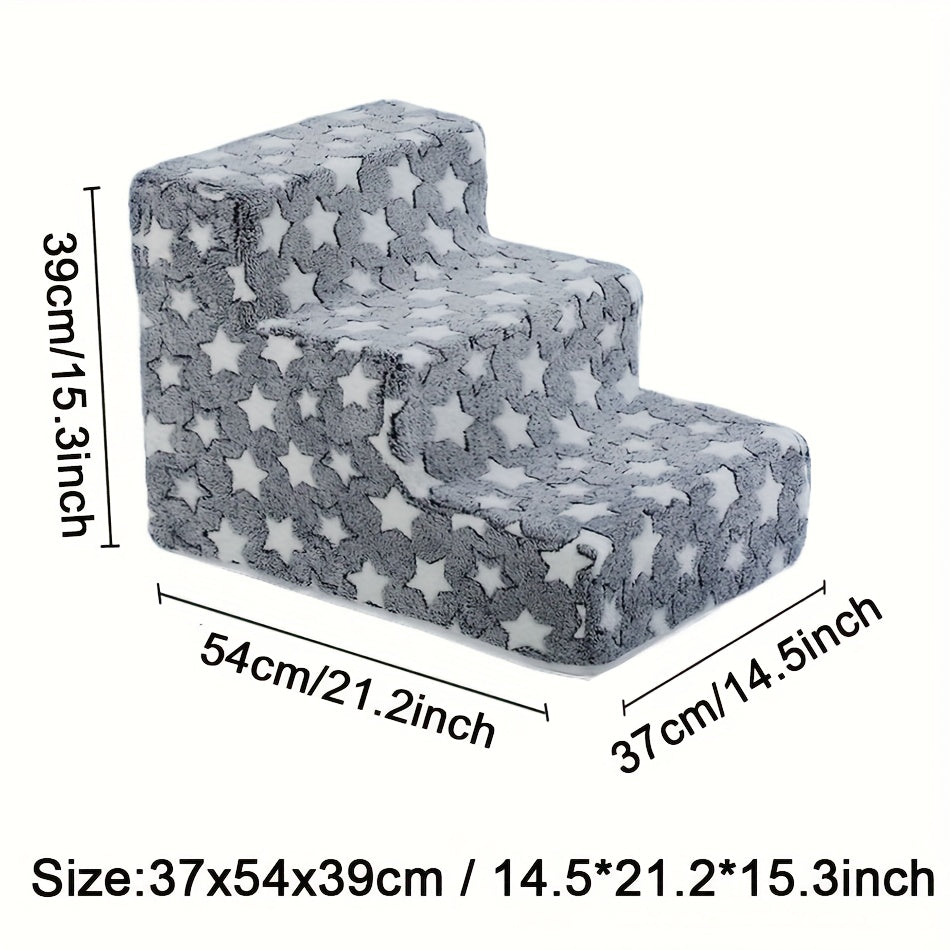 3-step Dog Stairs 3-step Dog Stairs For Small & Medium Dogs - Non-slip Removable Pet Steps With Soft Sponge Material, Cartoon Design & Star Pattern, Durable Pet Bed For Indoor/outdoor Use, Easy To