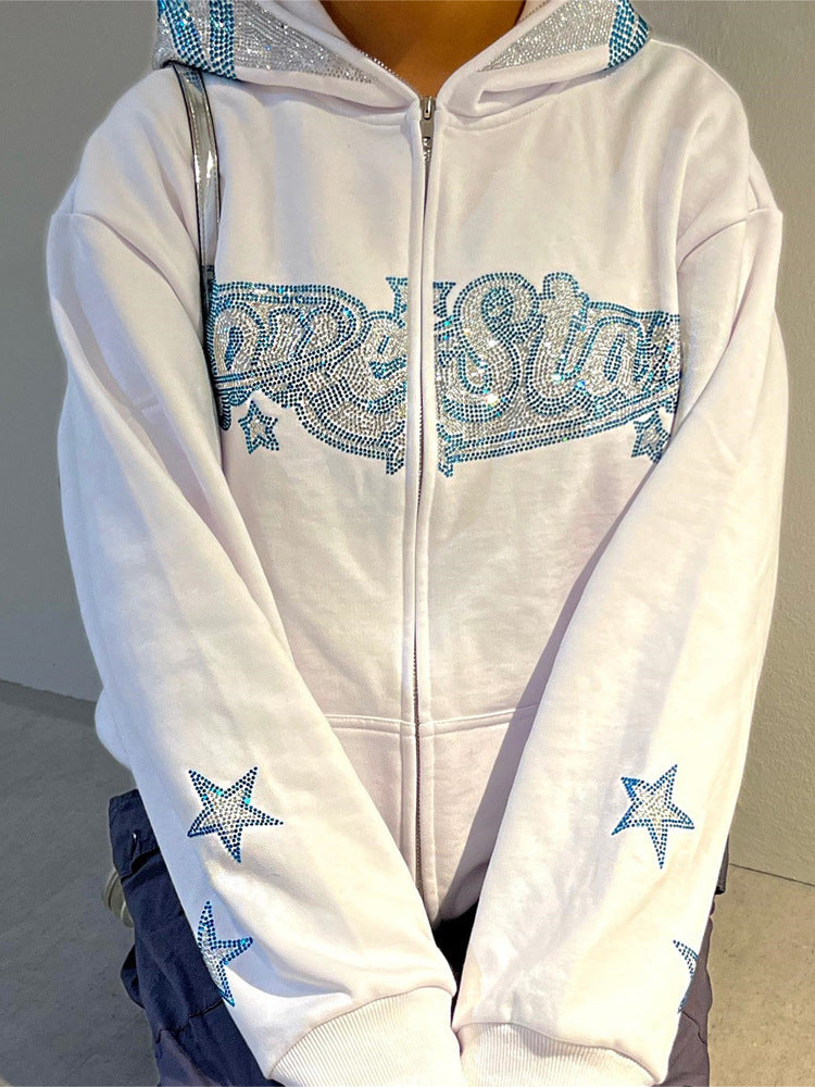 Rhinestone Letter Graphic Loose Sweatshirt
