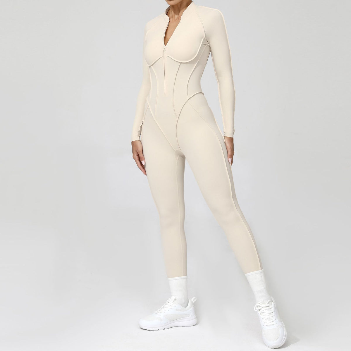 Women's Half-Zip Long Sleeve Yoga Jumpsuit