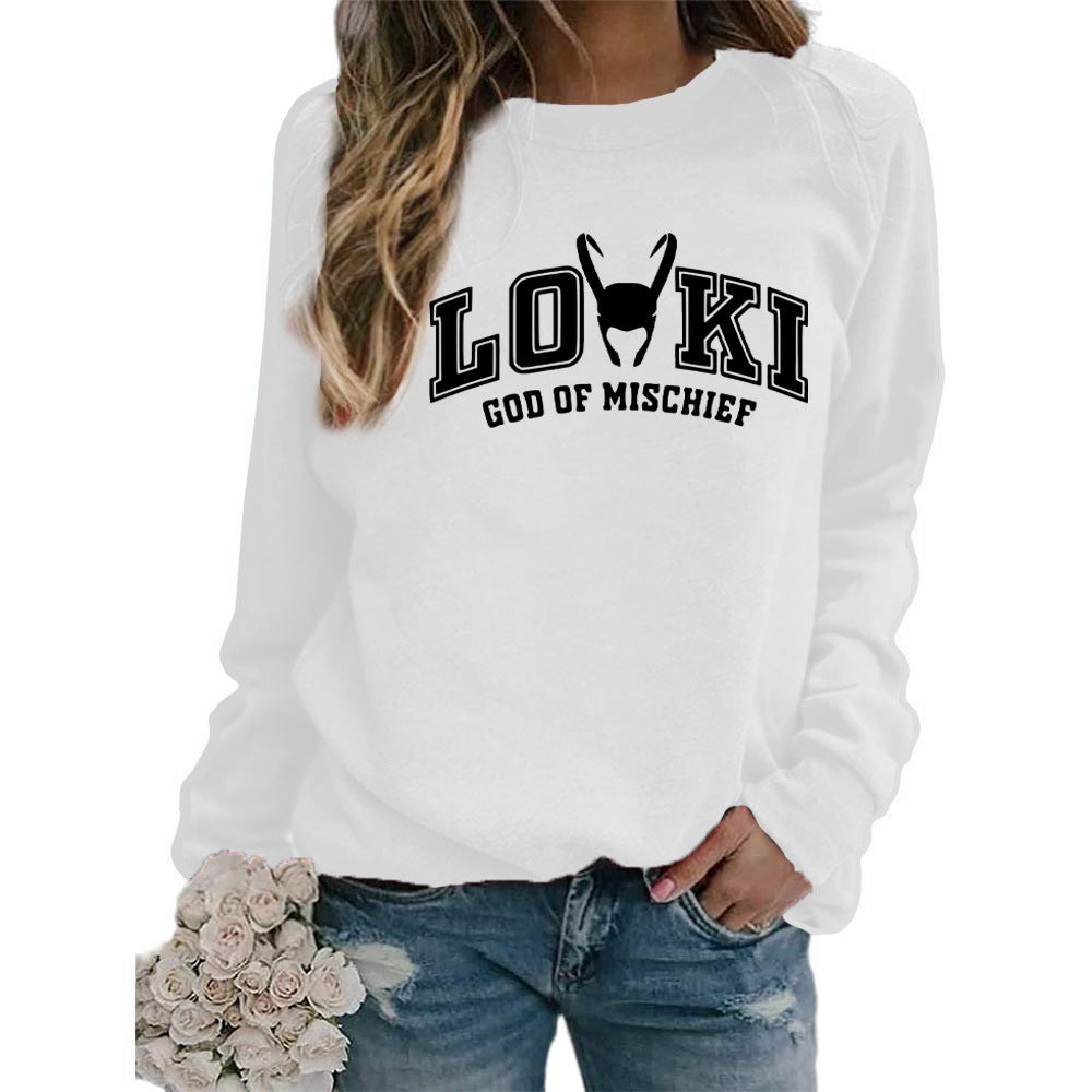 Printed Crew Neck Sweatshirt Autumn And Winter European And American Style Women Top Loose Fashion