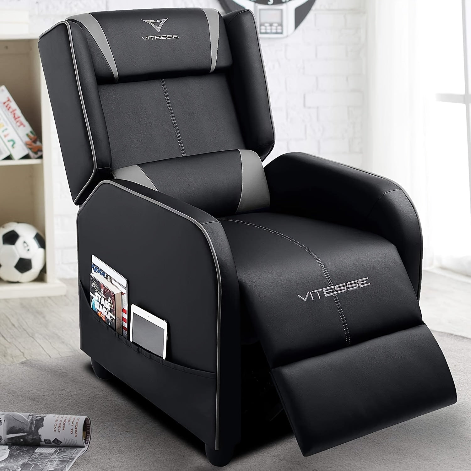 Ergonomic Gaming Recliner Chair – Racing Style Single Faux‑Leather Sofa