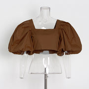Chic Square Collar Bubble Sleeve Top