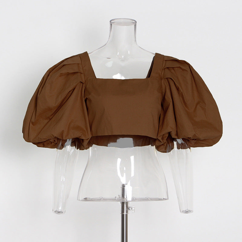 Chic Square Collar Bubble Sleeve Top