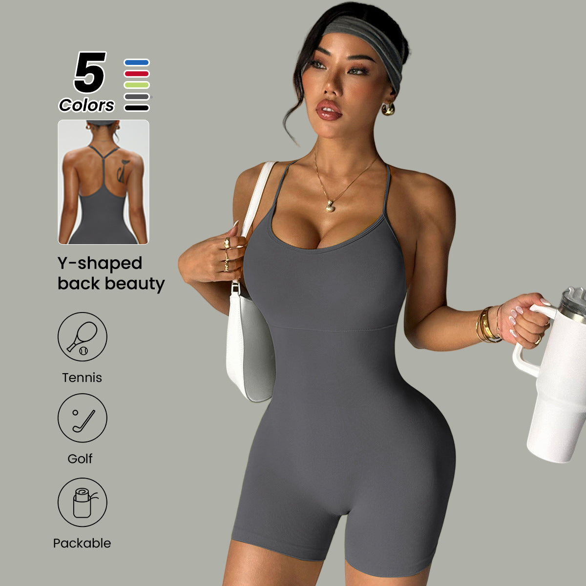 Cross-Strap Fitness Bodysuit for Shaping & Workout