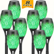 8pcs Halloween Outdoor Solar Lights, Dancing Flashing Flame Torch Lights, Suitable for Trails, Lawns, Gardens, Courtyards, Landscape Decorative Lights