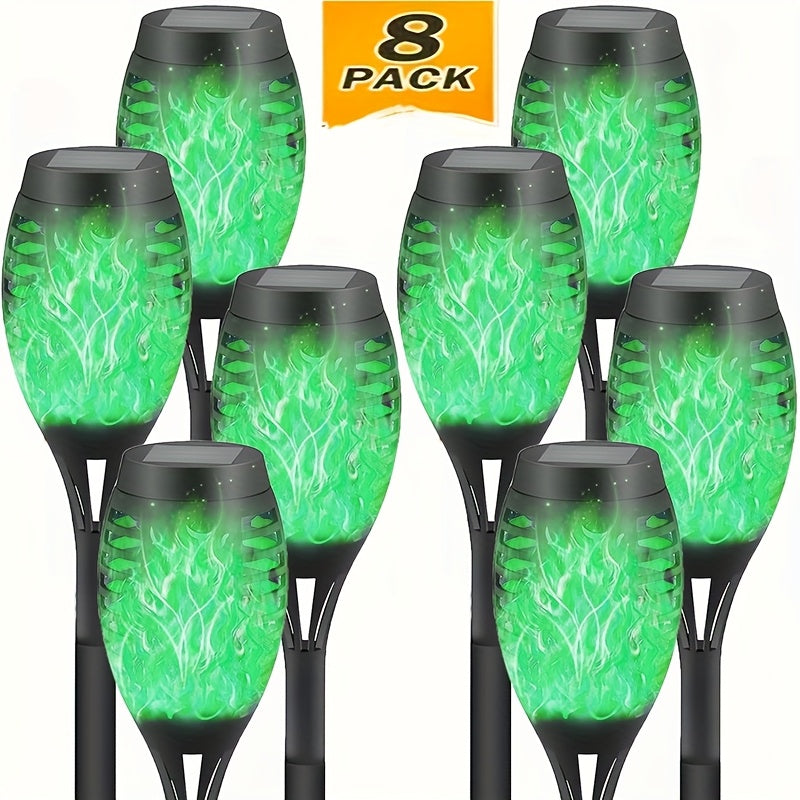 8pcs Halloween Outdoor Solar Lights, Dancing Flashing Flame Torch Lights, Suitable for Trails, Lawns, Gardens, Courtyards, Landscape Decorative Lights