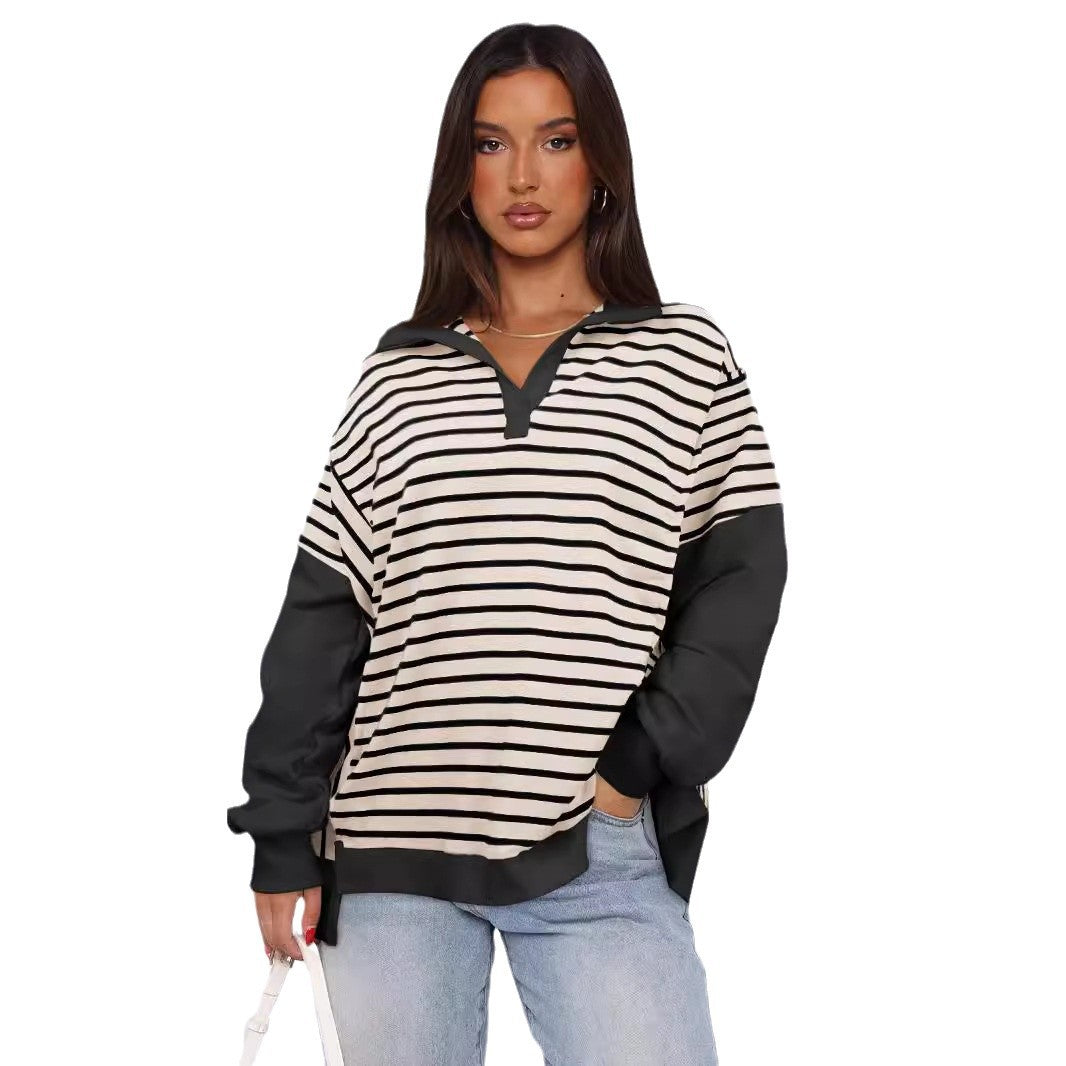 Chic Colorblock Striped Loose Knit Pullover Sweater