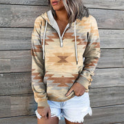 European And American Women's Zip Pocket Print Casual Hoodie