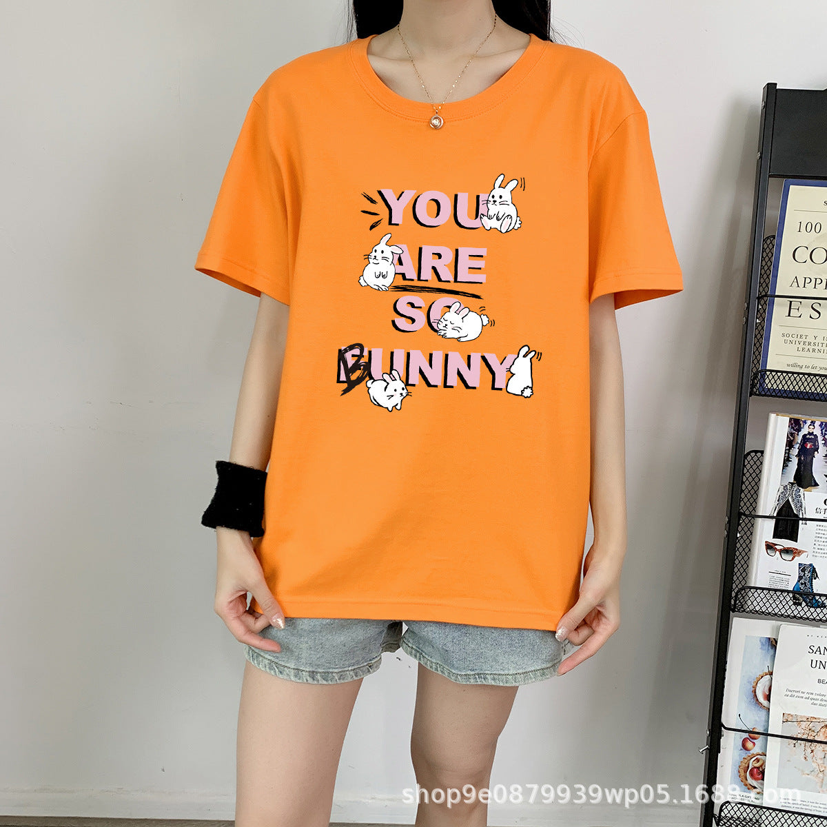 Cute Rabbit Print Cotton Short Sleeve Tee