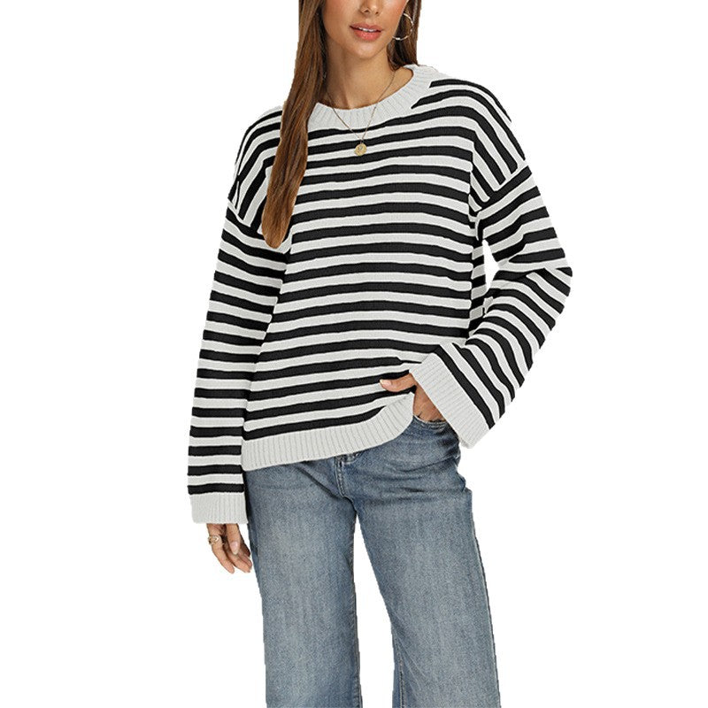 Loose-fitting Striped Knit Top Sweater for Women
