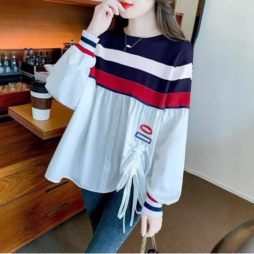 Casual Chic Striped Color-Block Knit Pullover Top – Loose Fit