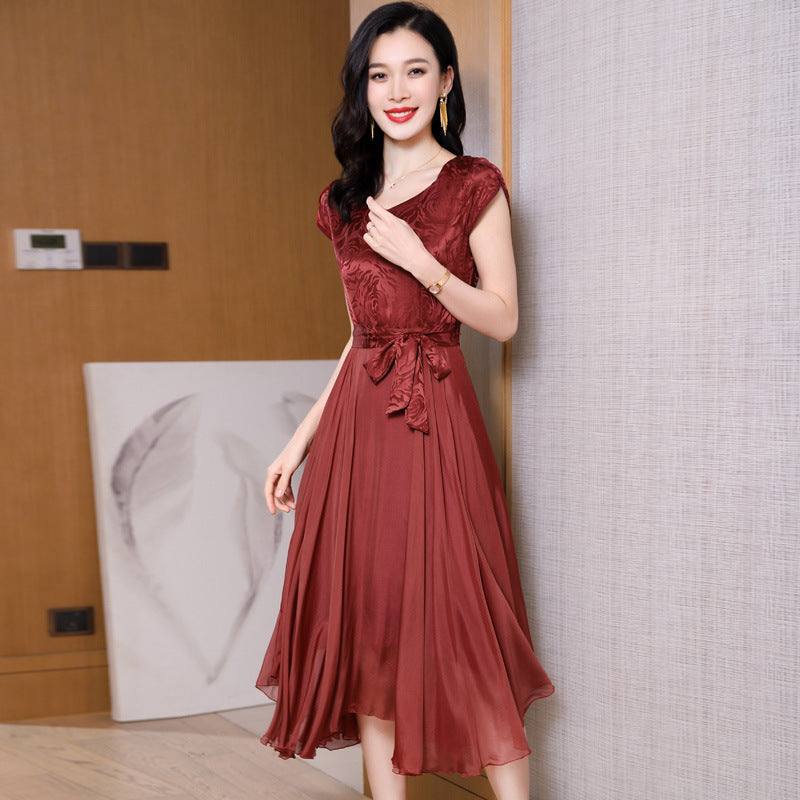 Elegant Silk Velvet V-Neck Flared Midi Dress