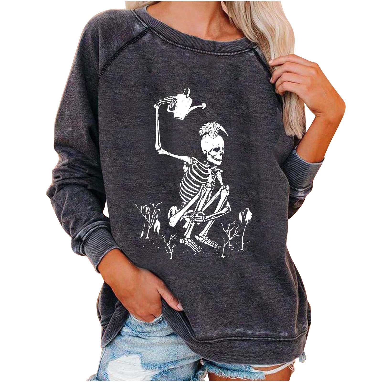Women's Halloween Skull Graphic Sweatshirt