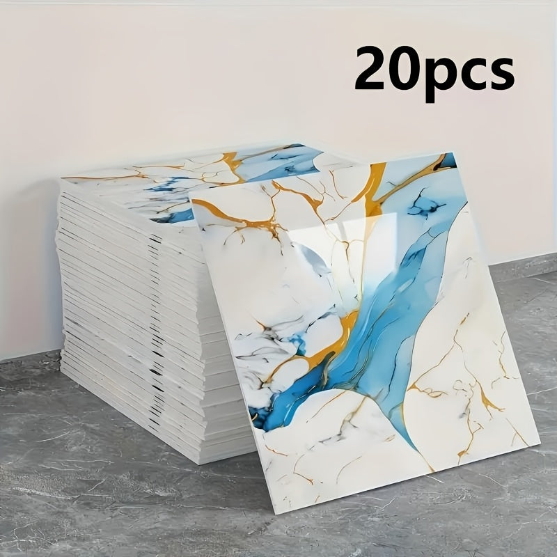 20/40/60pcs Glossy Marble Pattern Imitation Ceramic Tile Self-Adhesive Wall Stickers, Peel and Stick, Waterproof for Living Room Kitchen Backsplash Bathroom Home Wall Decals, Not Suitable for High…