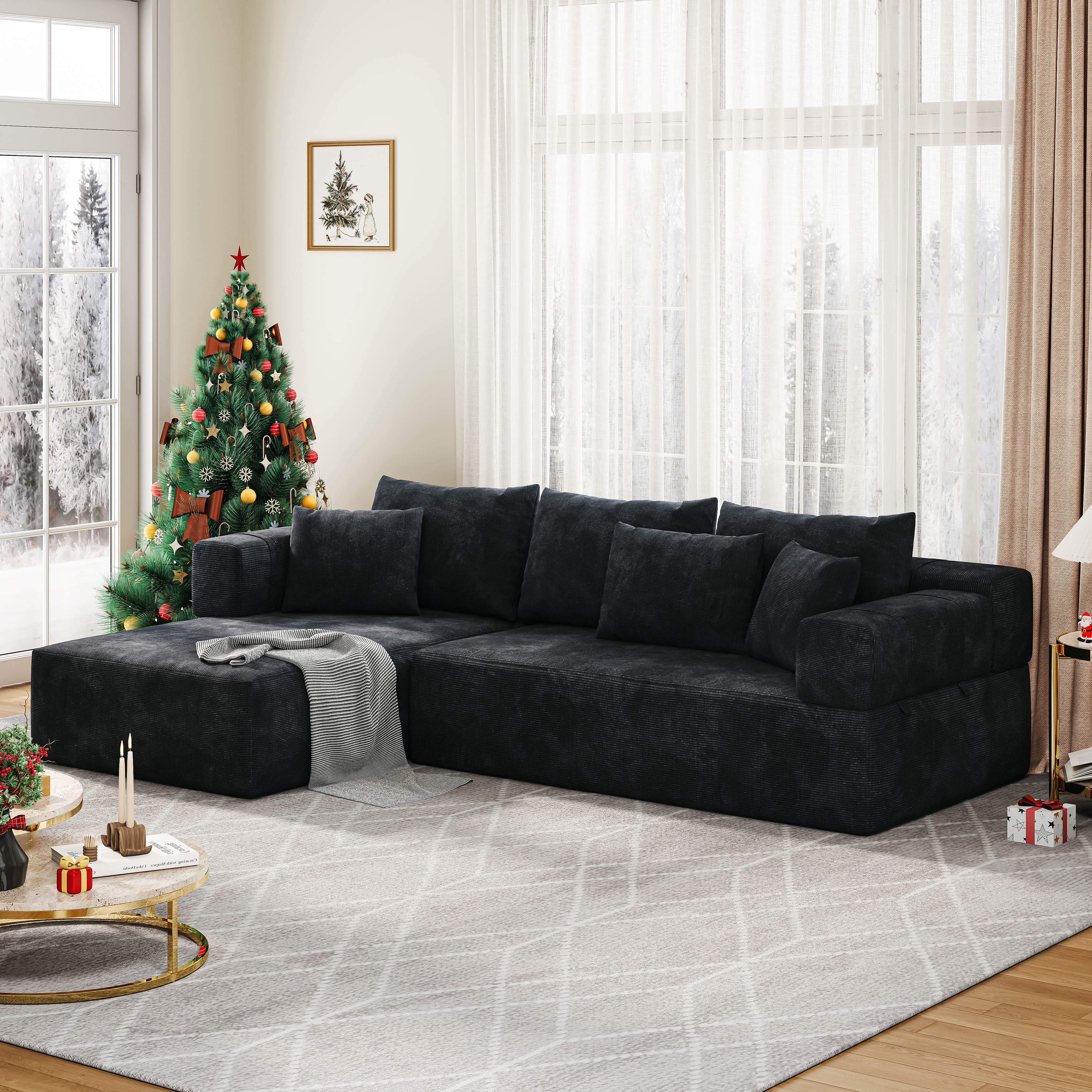 106 inch modular L-shaped sectional sofa with deep seat and throw pillows