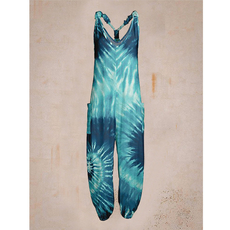 Printed Loose-Fit Plus-Size Beach Romper With Straps