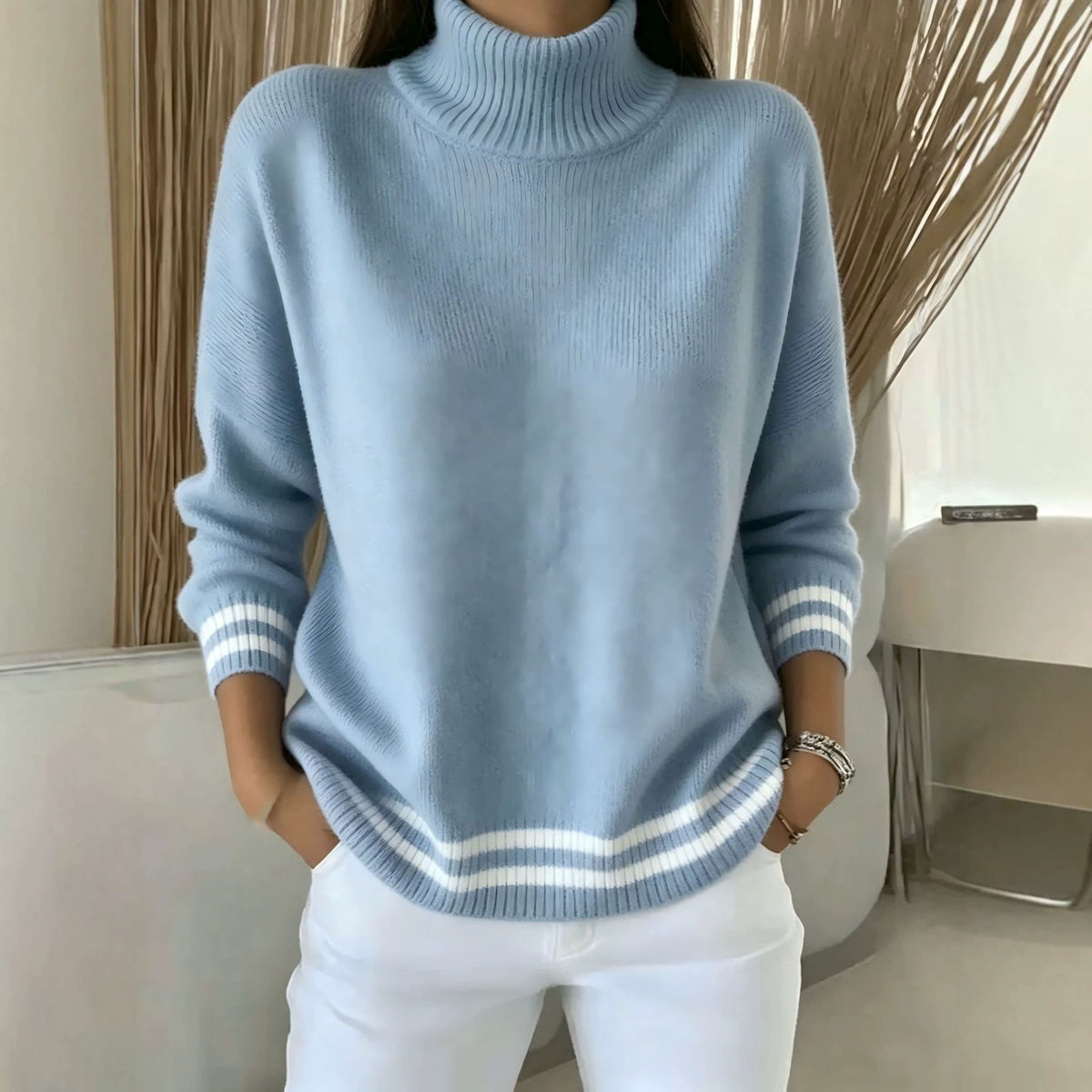 Womens Relaxed-fit Off-shoulder Striped Knit Sweater
