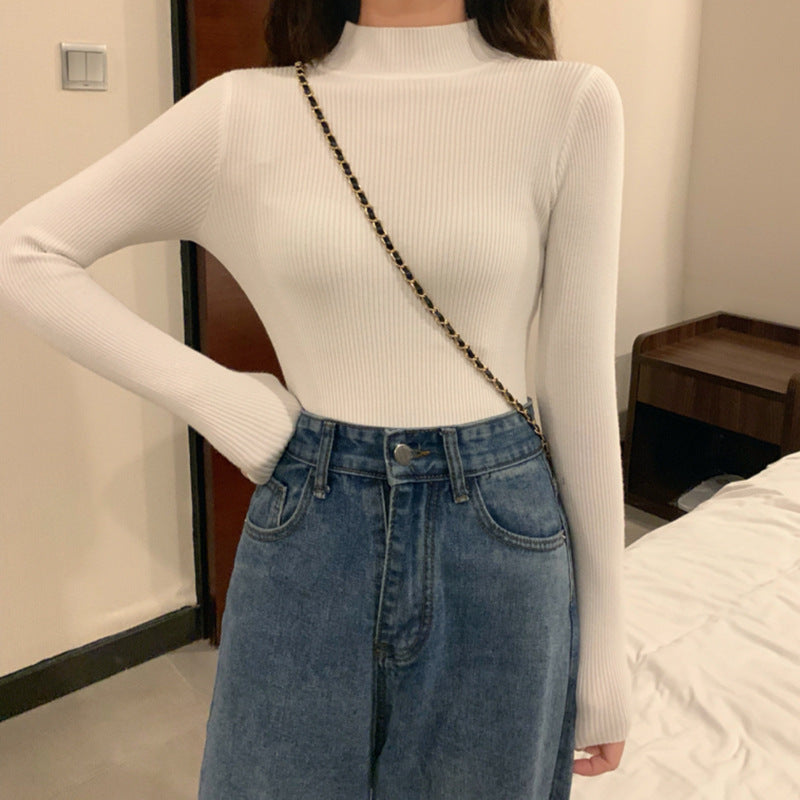 Slim-Fit Mock Neck Long-Sleeve Layering Sweater