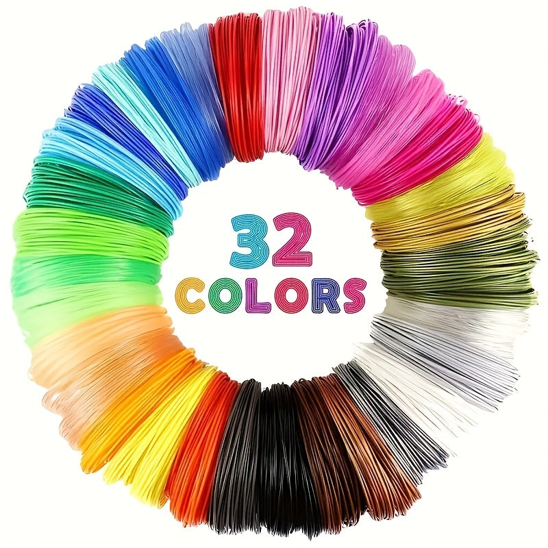 32‑Color PLA Filament Refills for 3D Pen – 1.75 mm Diameter, 10 ft per Color (Total 320 ft)