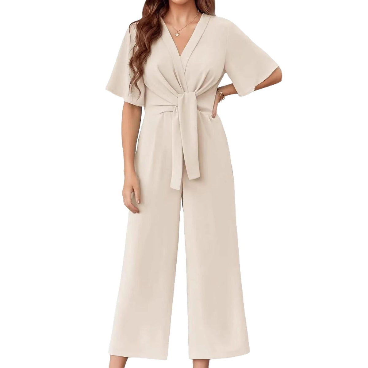 V-Neck Minimalist Short-Sleeve Jumpsuit