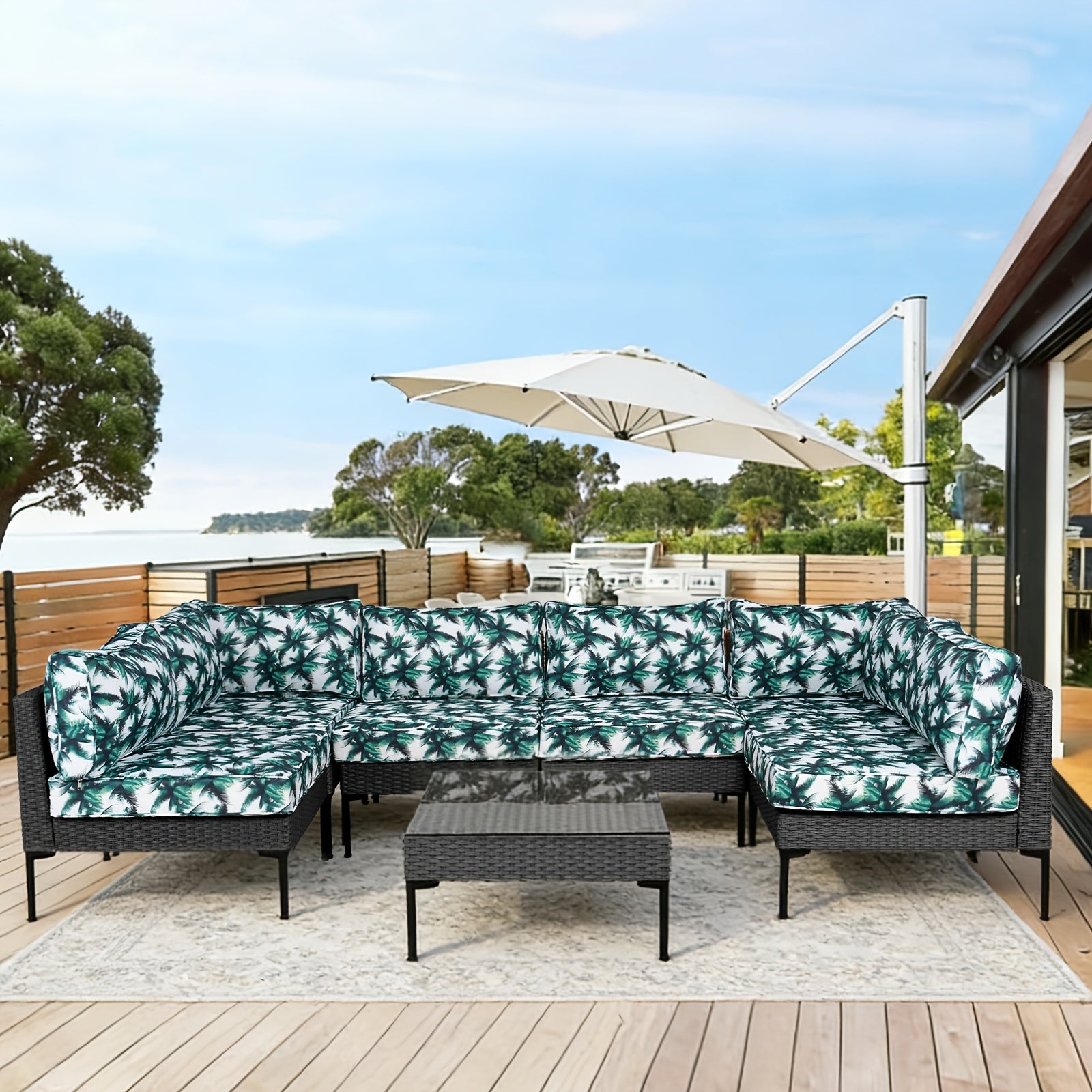 Replacement Cushions for Outdoor Furniture, 14pcs Patio Water-Resistant Replacement Sofa Cushions Splash-Proof And Fade Resistant Couch Cushion Fits 6-Seat Sectional Rattan Conversation Set