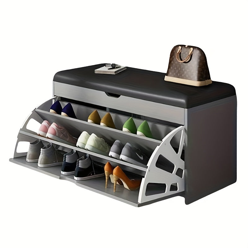 [Shoe Bench with Flip-Drawer] Freestanding Shoe Rack - Shoe Bench with Flip-Drawer and Seat Cushion for Entryway