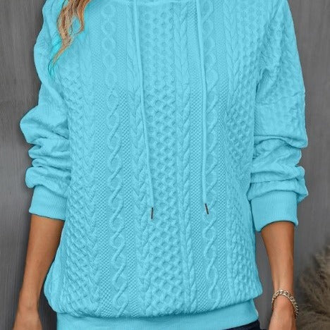 Plus Size Casual Jacquard Lace-Up Hooded Sweatshirt