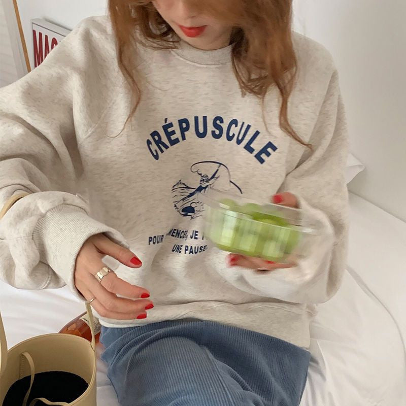 Women's Fleece-Lined Thick Round Neck Loose Fashion Sweater