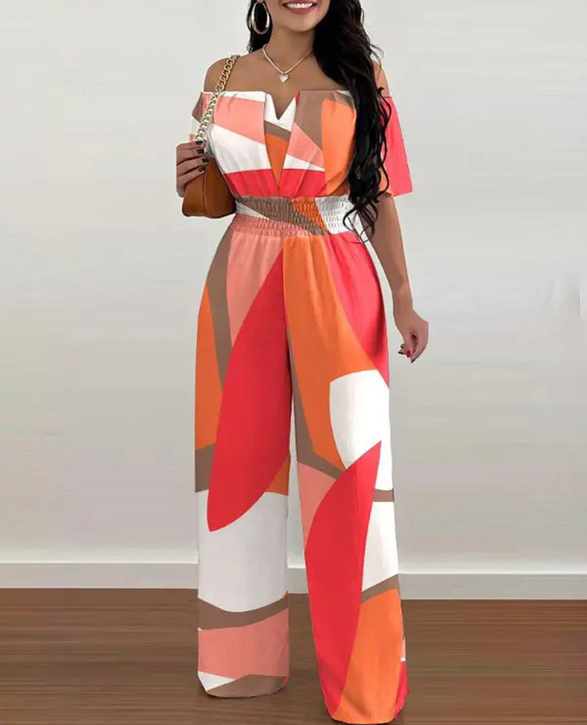 Women's Printed Off-Shoulder Fitted Waist Romper