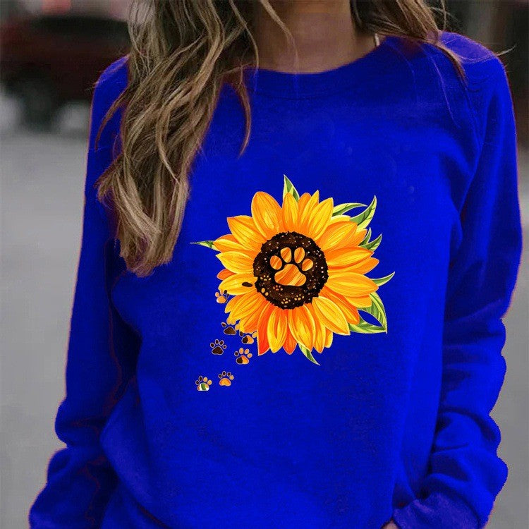 Cozy Round Neck Print Long Sleeve Sweatshirt for Women