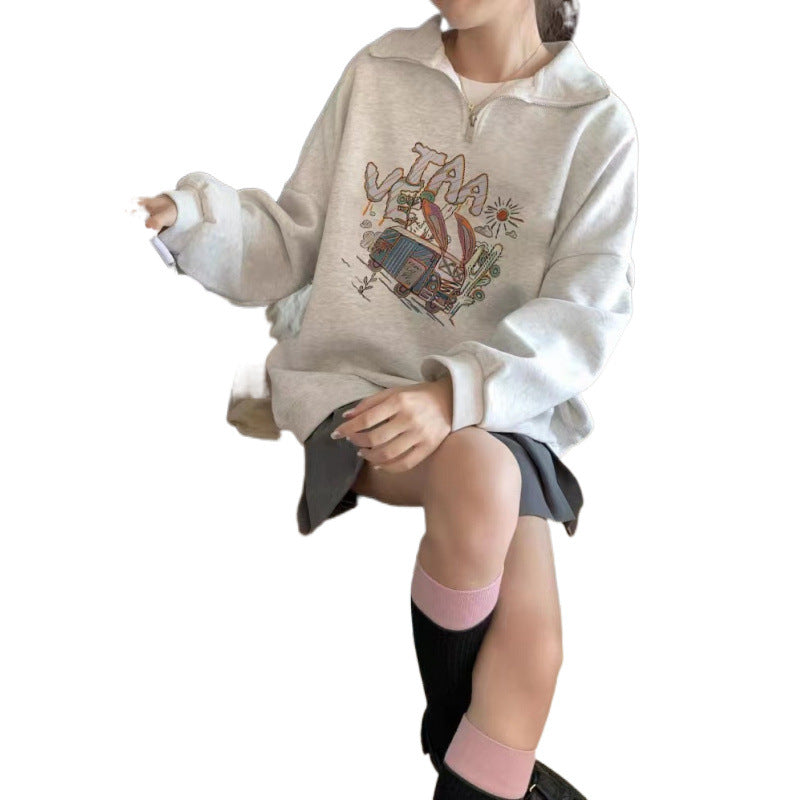 Half-Zip Polo Collar Loose Knit Sweater