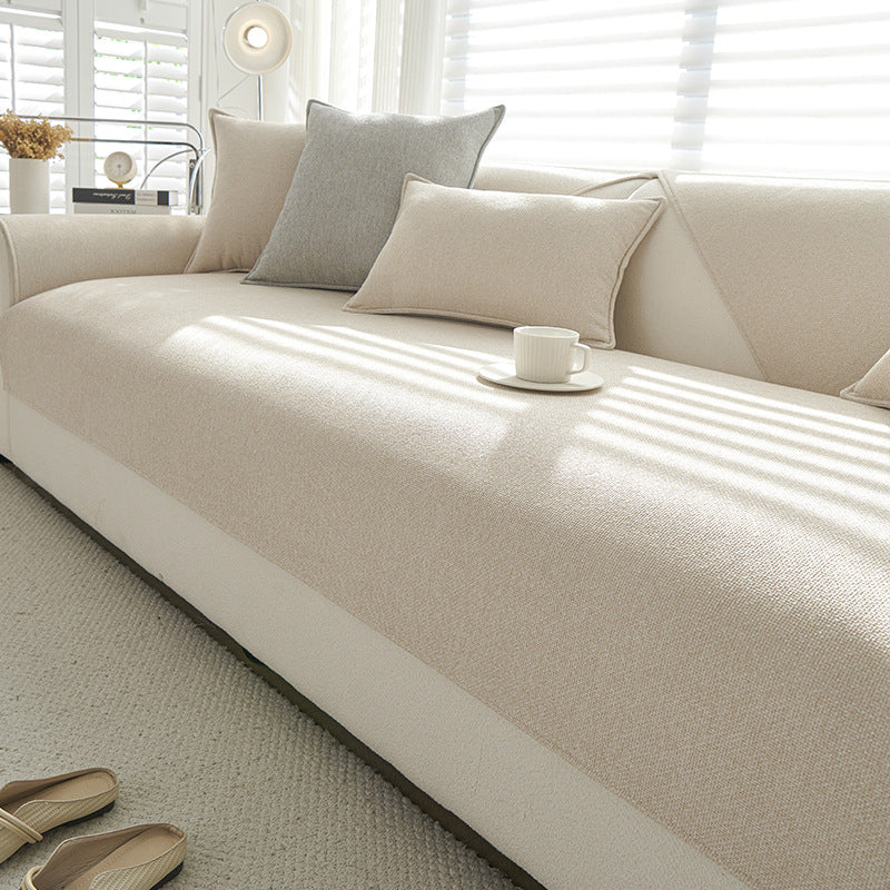 Non-Slip Solid Color Sofa Cushion – Japanese Style Chenille Cover