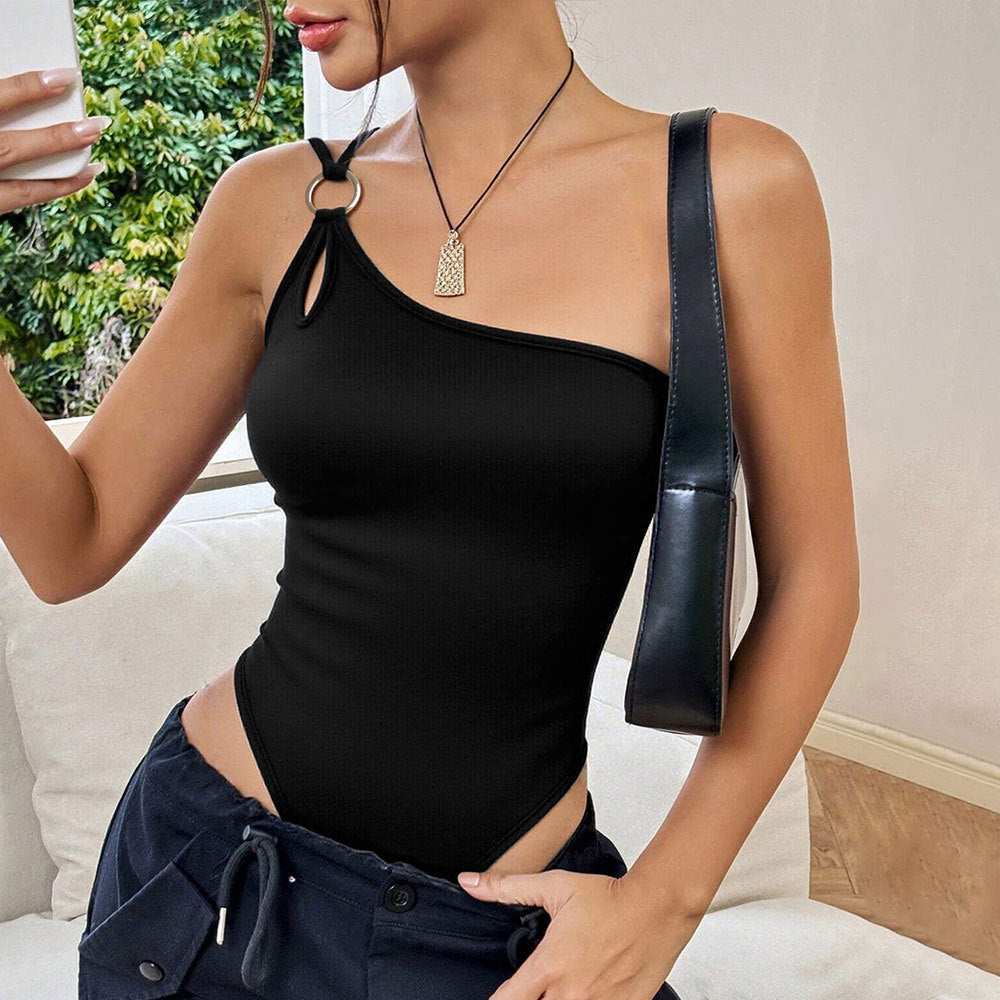 One-Shoulder Metal Detail Cutout Jumpsuit