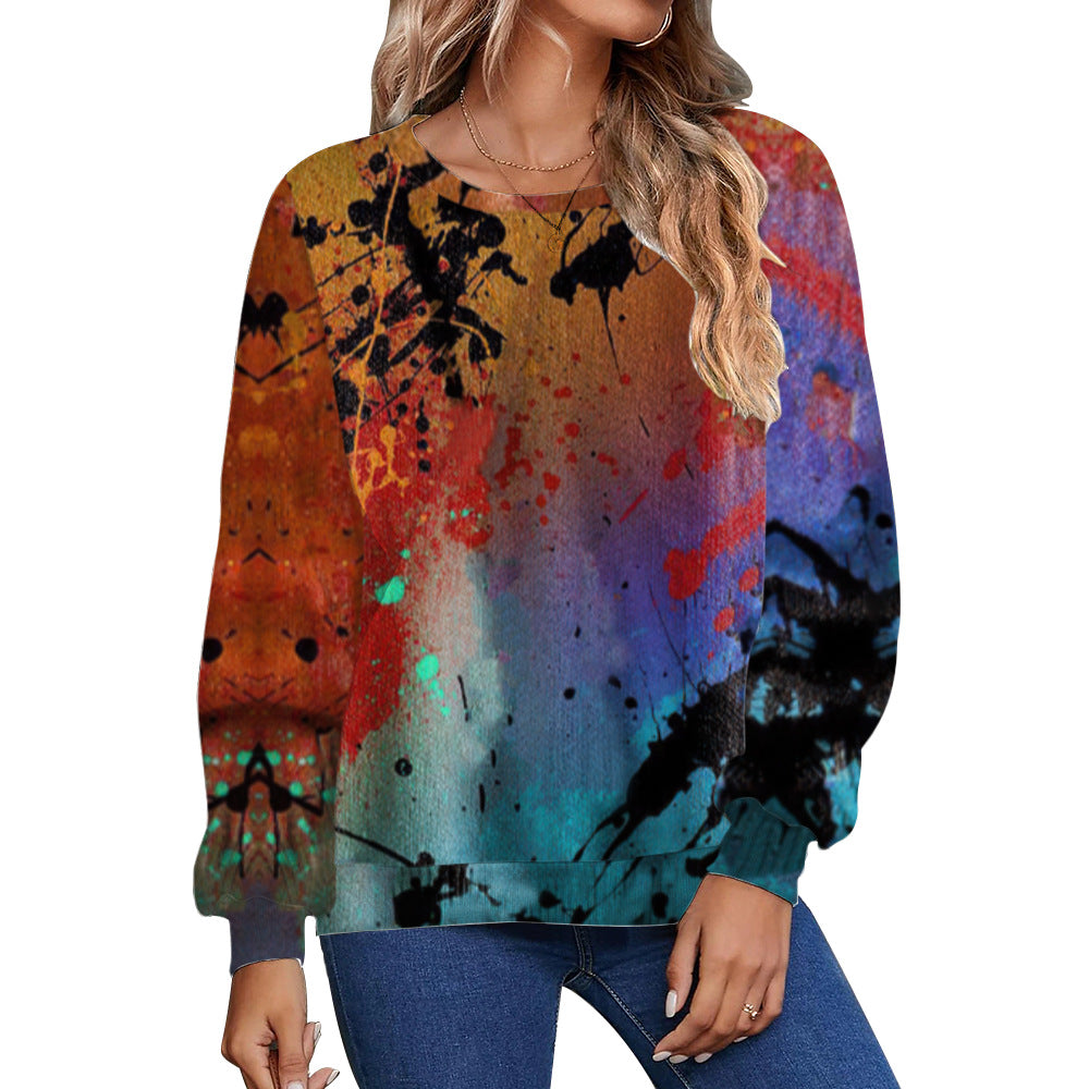 Women's Casual Fall Winter Printed Long Sleeve Round Neck Sweater