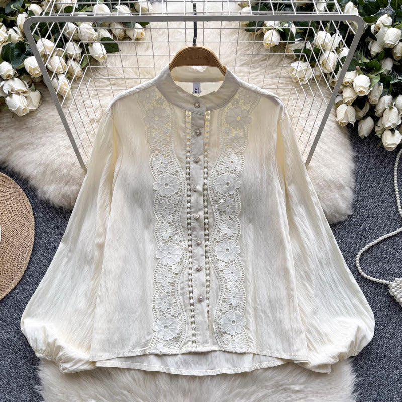 French Shirt Women's Early Autumn New Sweet Heavy Lace