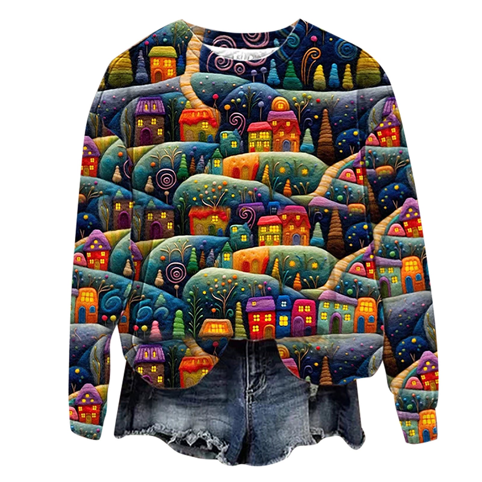 Festive 3D Christmas Print Long Sleeve Pullover Sweatshirt