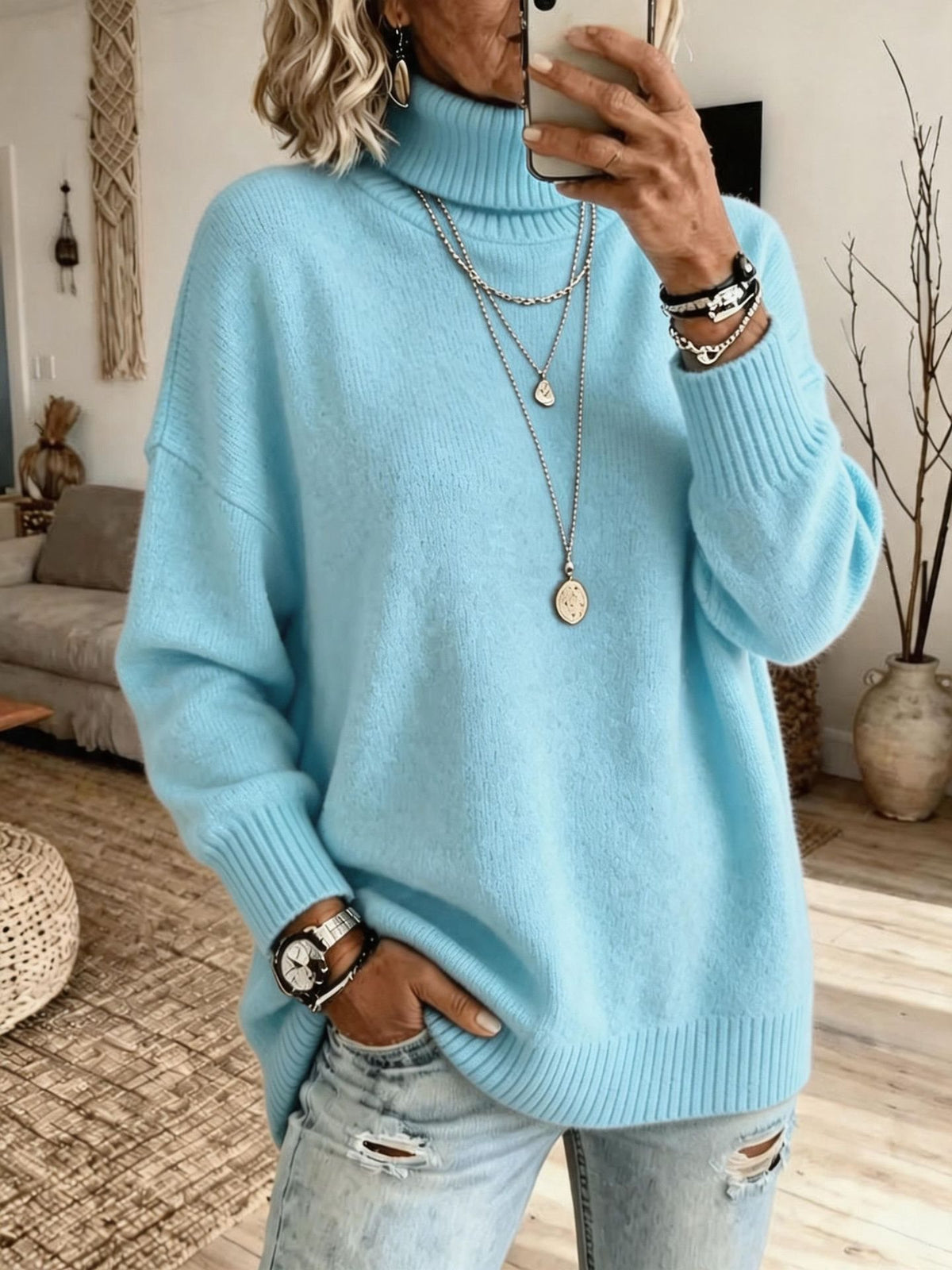 Women's Solid Color Long Sleeve Turtleneck Sweater