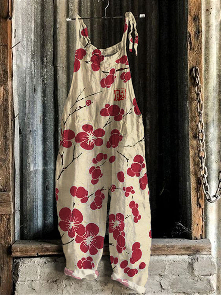 Women's Autumn And Winter Printing Retro Wide Leg Jumpsuit