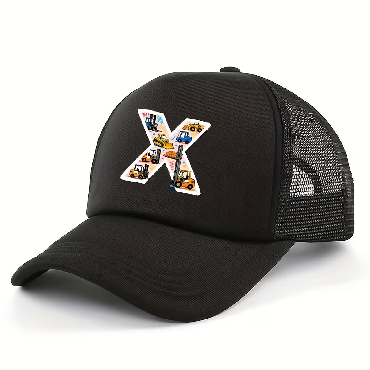 Adjustable Construction Vehicle Printed Trucker Hat for Kids
