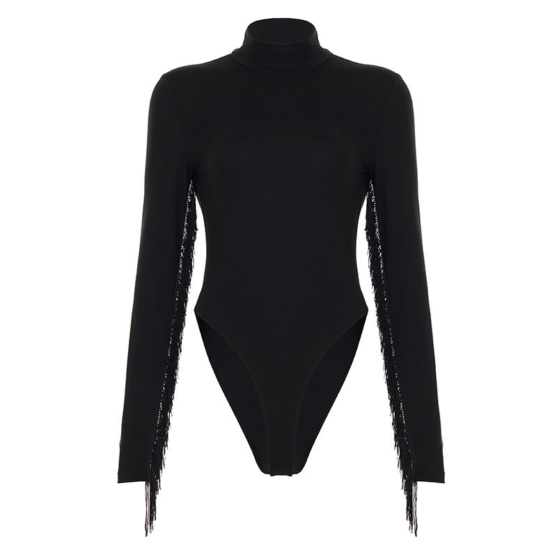 Chic Solid Tasseled Long Sleeve Jumpsuit
