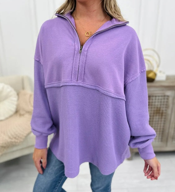 Women's Cozy Zip Patchwork Casual Pullover Sweater
