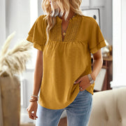 Holiday Casual Style Deep V Fluted Collar Shirt Women's Clothing