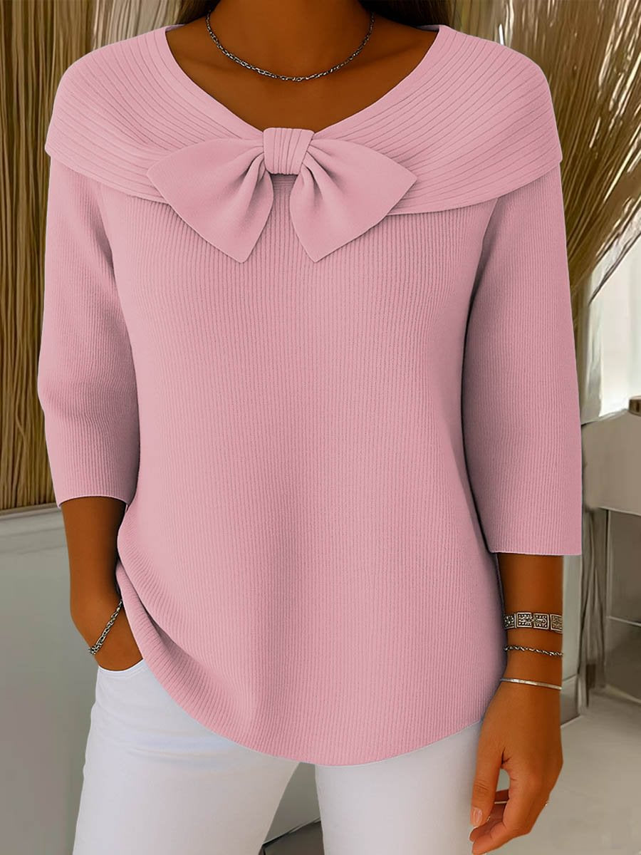 Knitted Bow Solid Color Sweater Autumn and Winter