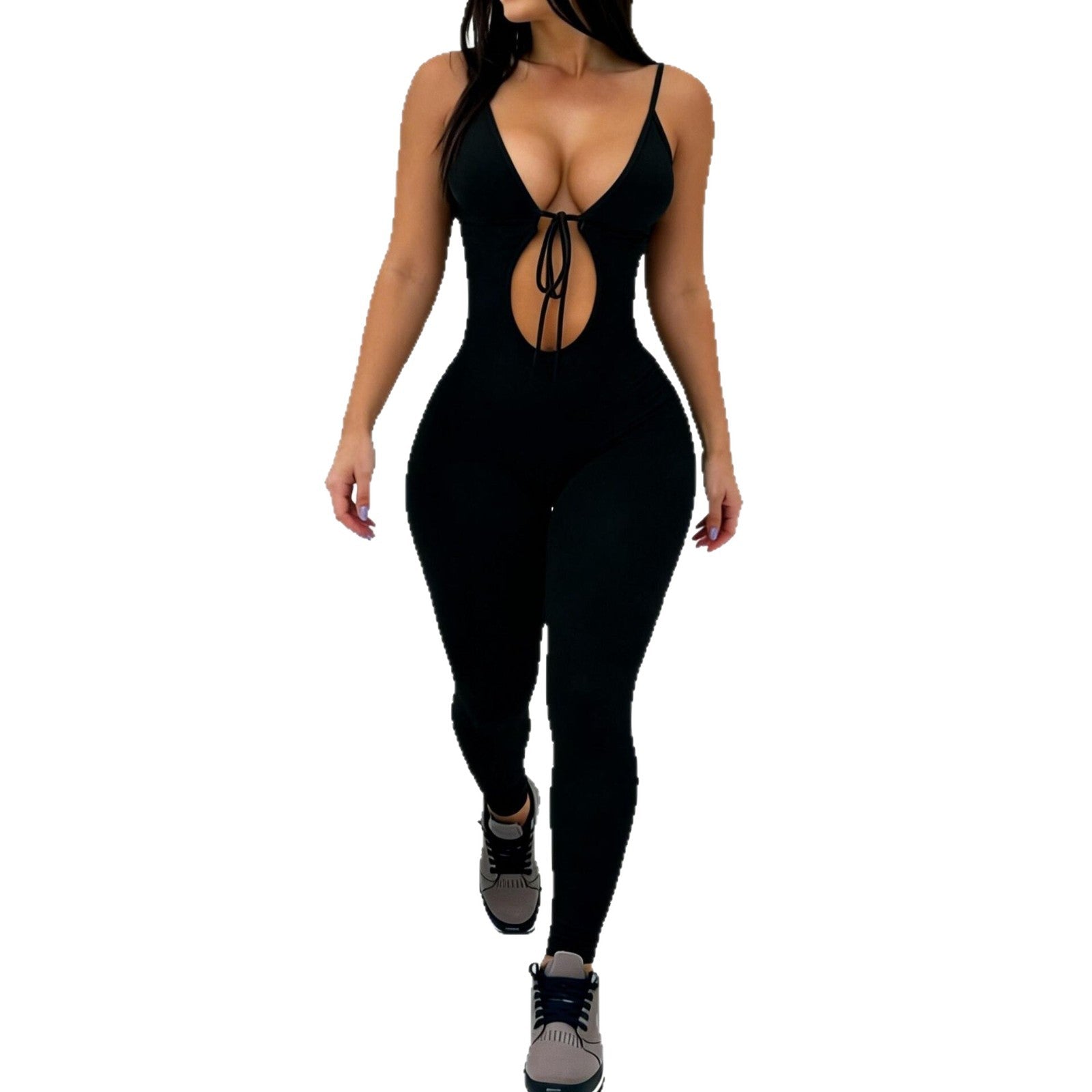 Womens Slimming Sexy Strappy Hollow-Out Solid Color Jumpsuit
