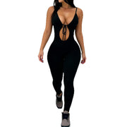 Womens Slimming Sexy Strappy Hollow-Out Solid Color Jumpsuit