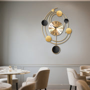 1pc Abstract Art Silent Wall Clock, Designed With Golden And Black Geometric Circles, Modern Nordic Style, With Large Numbers, Suitable For Bedroom, Living Room, Dining Room Decoration Digital Display, Silent Home Clock | Home Decoration Wall Clock