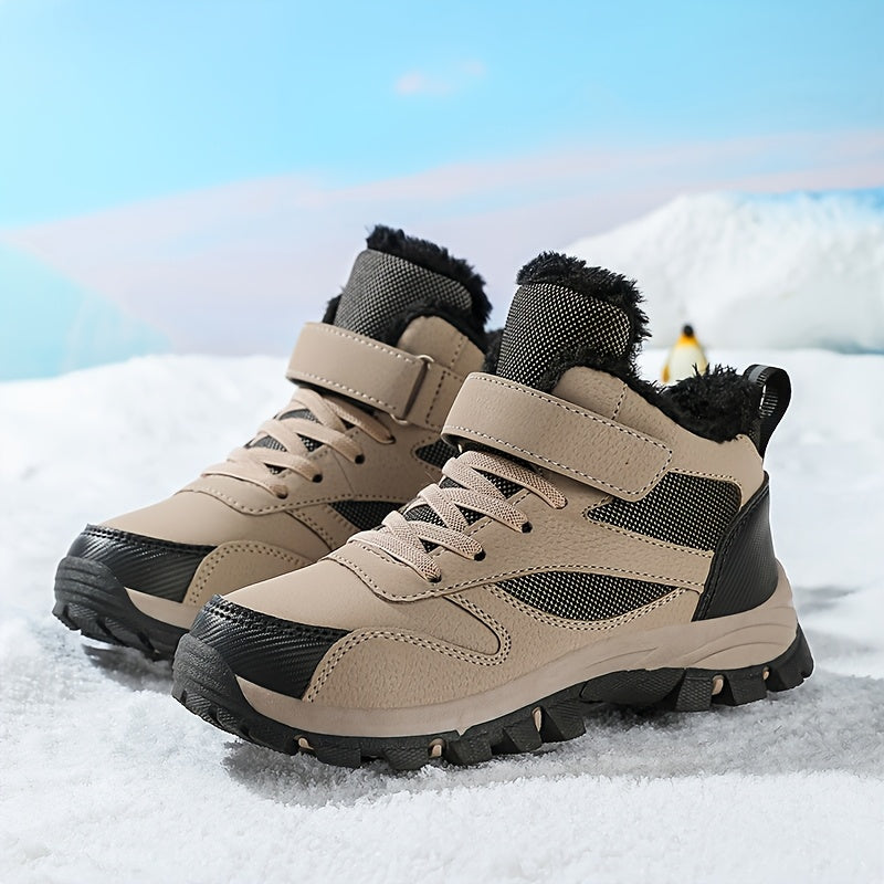 Kids Fleece‑Lined Hiking Shoes – Warm Non‑Slip TPR Sole Outdoor Footwear